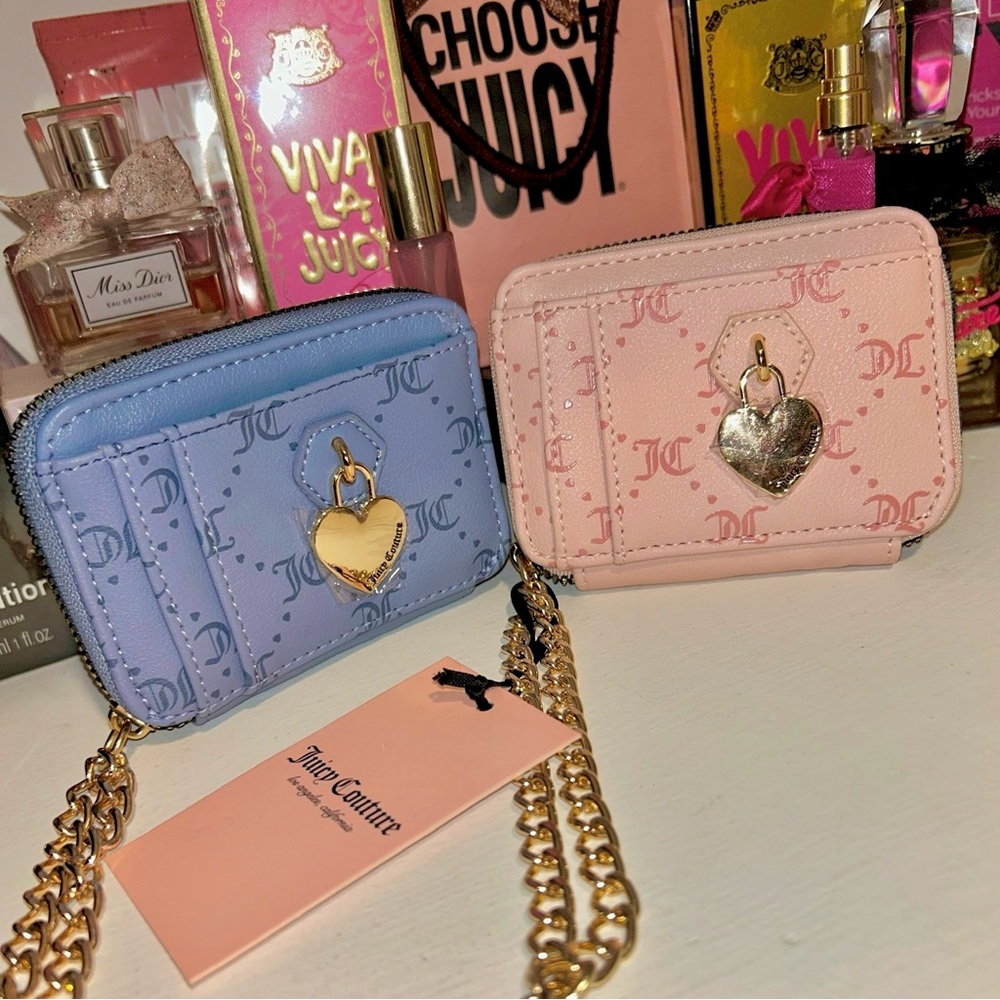 Juicy Couture Diamond Pink Clay Wallet/Wristlet with Gold Chain NEW